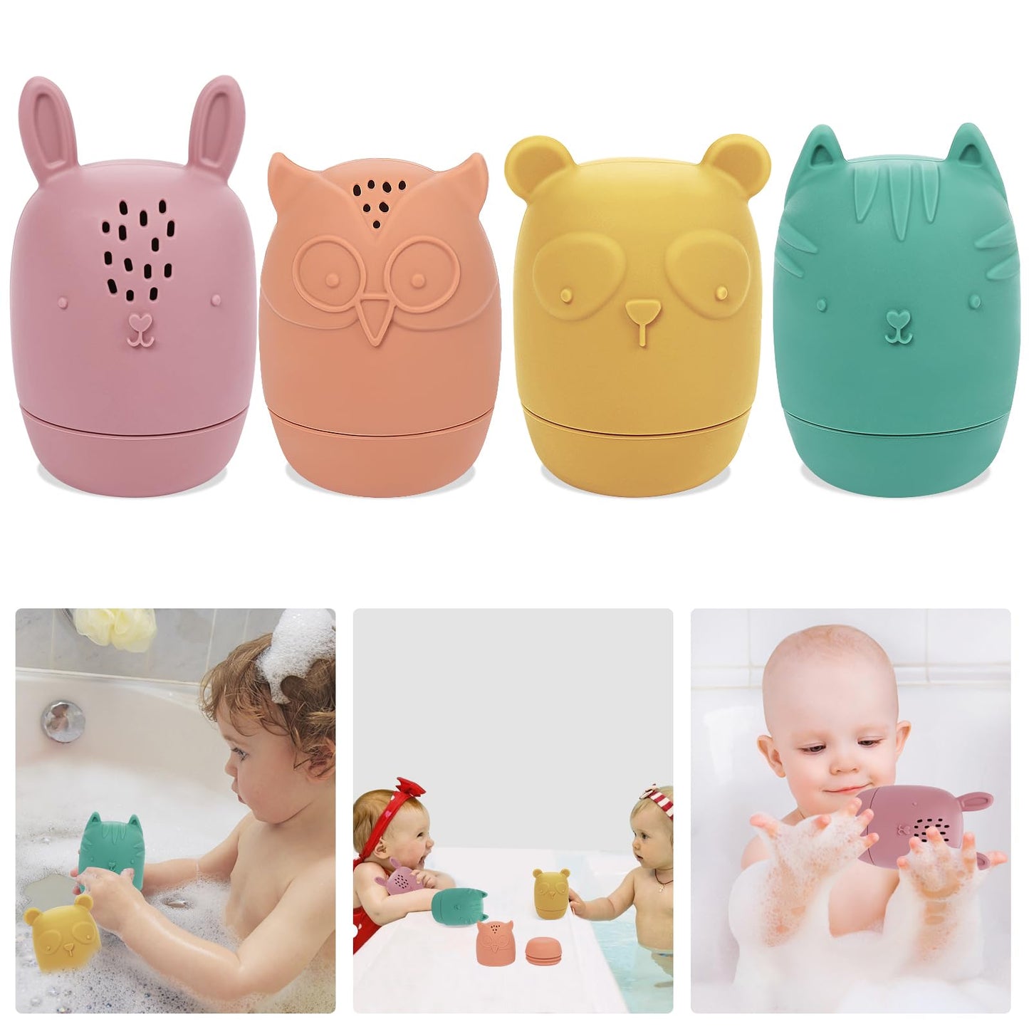 4 Stück Baby-Badespielzeug, schimmelfreies Silikon