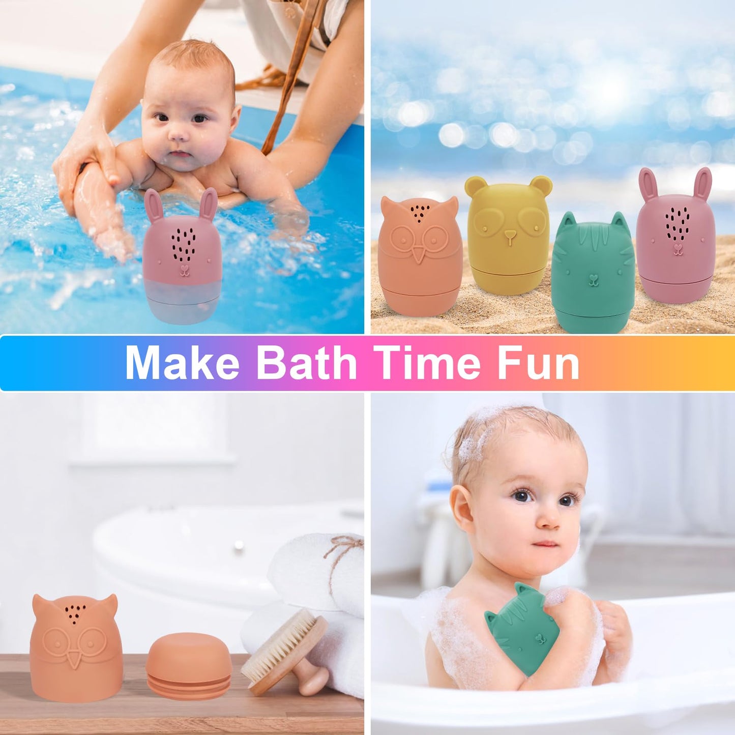 4 Stück Baby-Badespielzeug, schimmelfreies Silikon