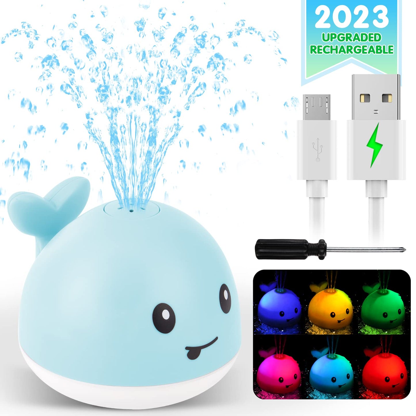 Baby Whale Bath Toys With Upgraded Light-Up-Blue Gigilli