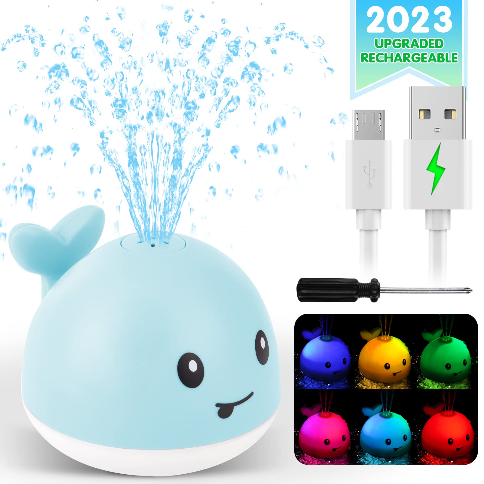 Baby Whale Bath Toys With Upgraded Light-Up-Blue Gigilli