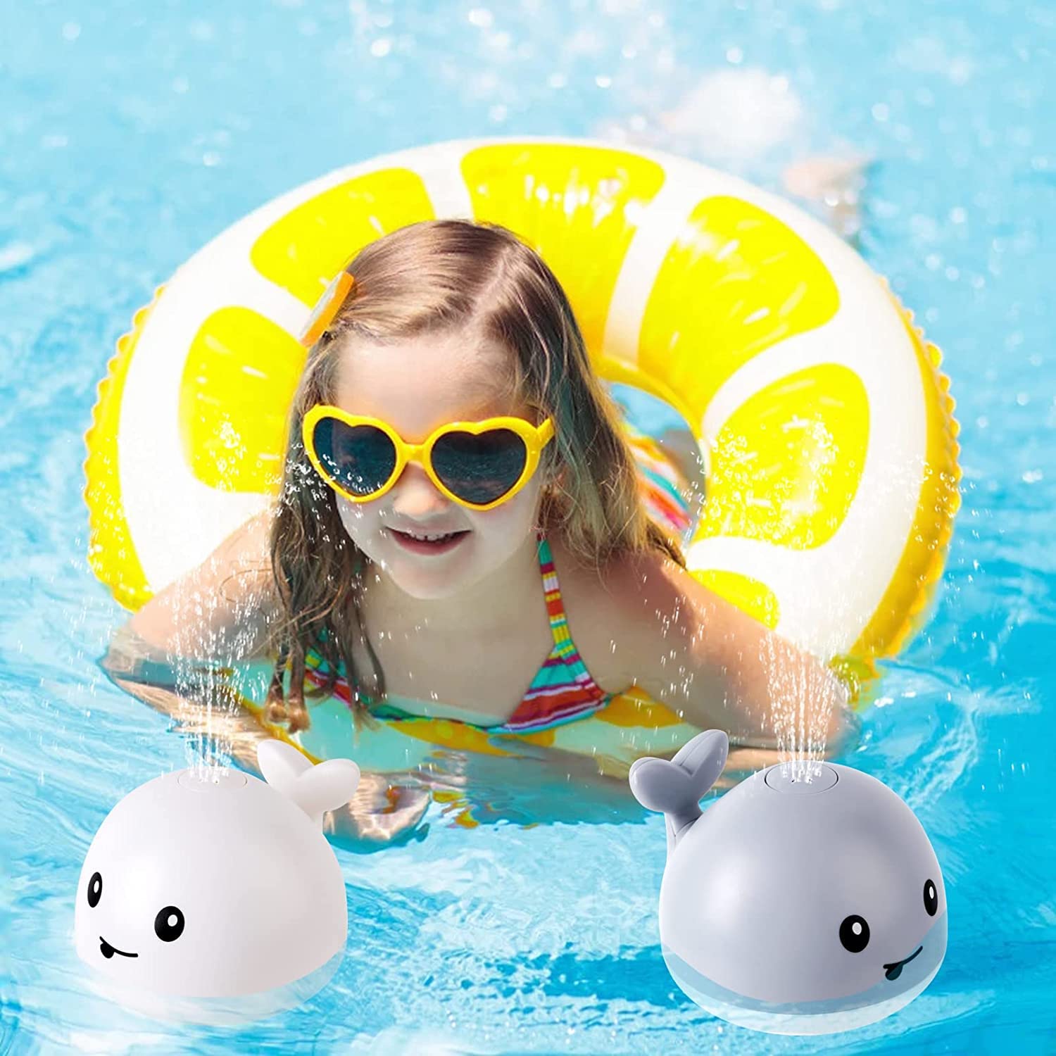 Baby Whale Bath Toys With Upgraded Light-Up-Blue - Gigilli