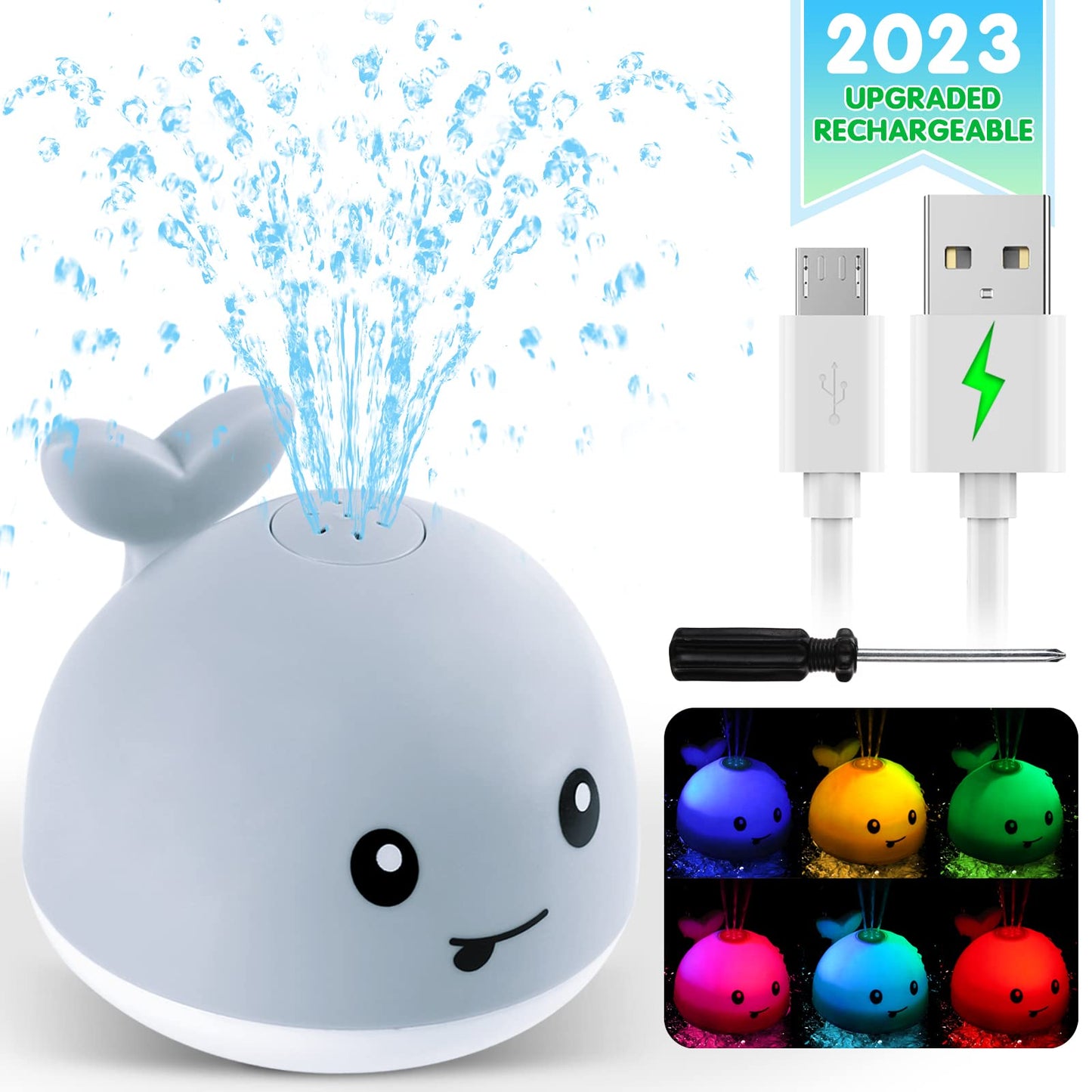 Baby Whale Bath Toys With Upgraded Light-Up-Gray - Gigilli