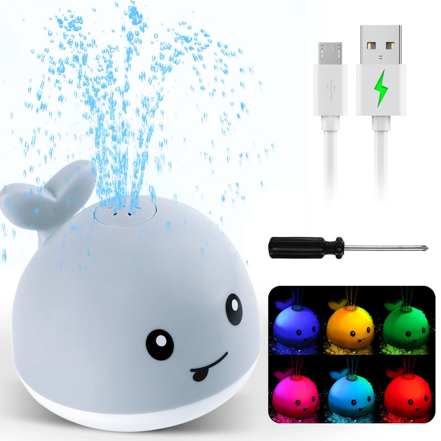 Baby Whale Bath Toys With Upgraded Light-Up-Gray - Gigilli