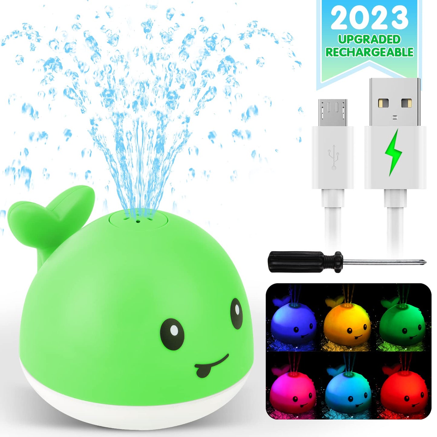 Baby Whale Bath Toys With Upgraded Light-Up-Green - Gigilli