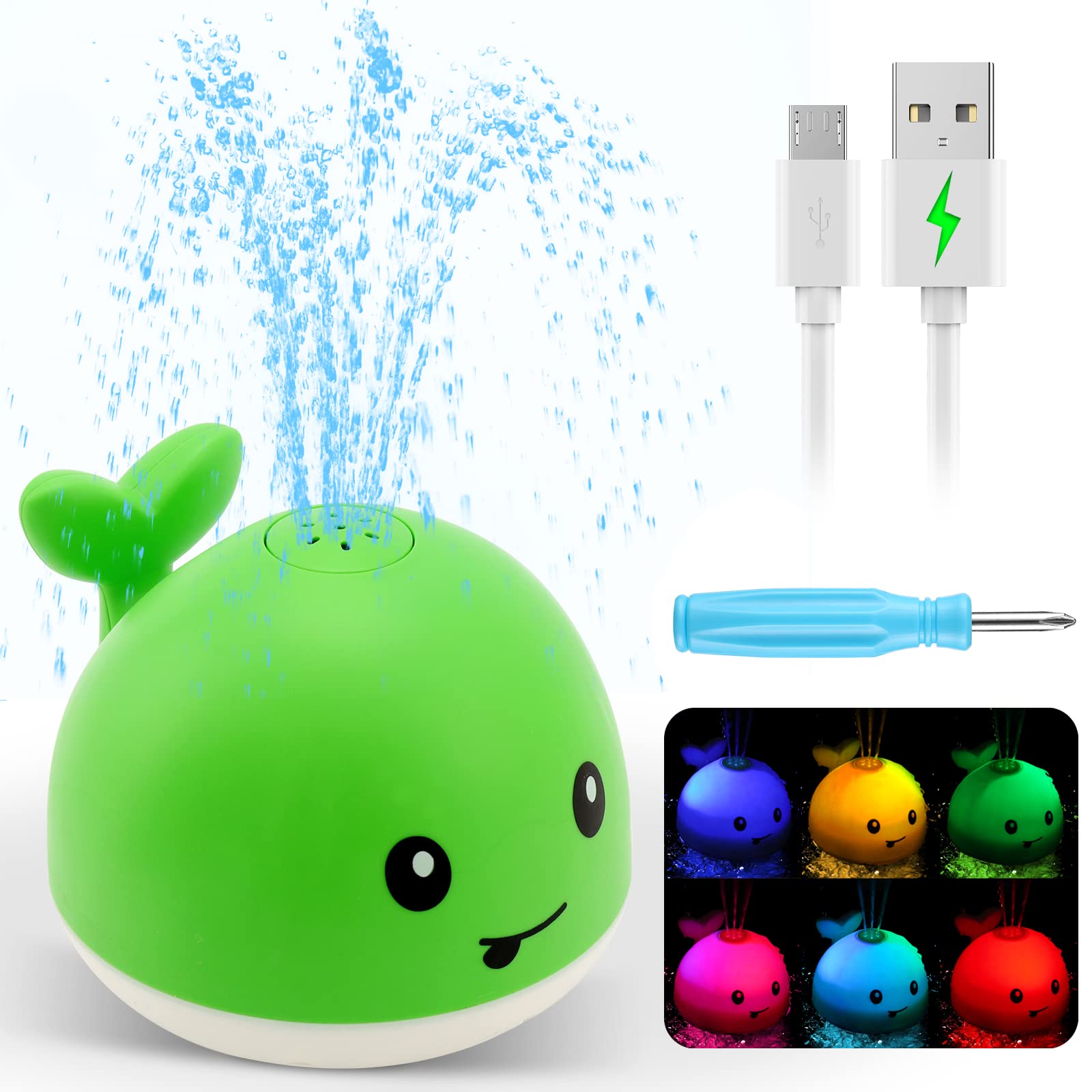 Baby Whale Bath Toys With Upgraded Light-Up-Green - Gigilli