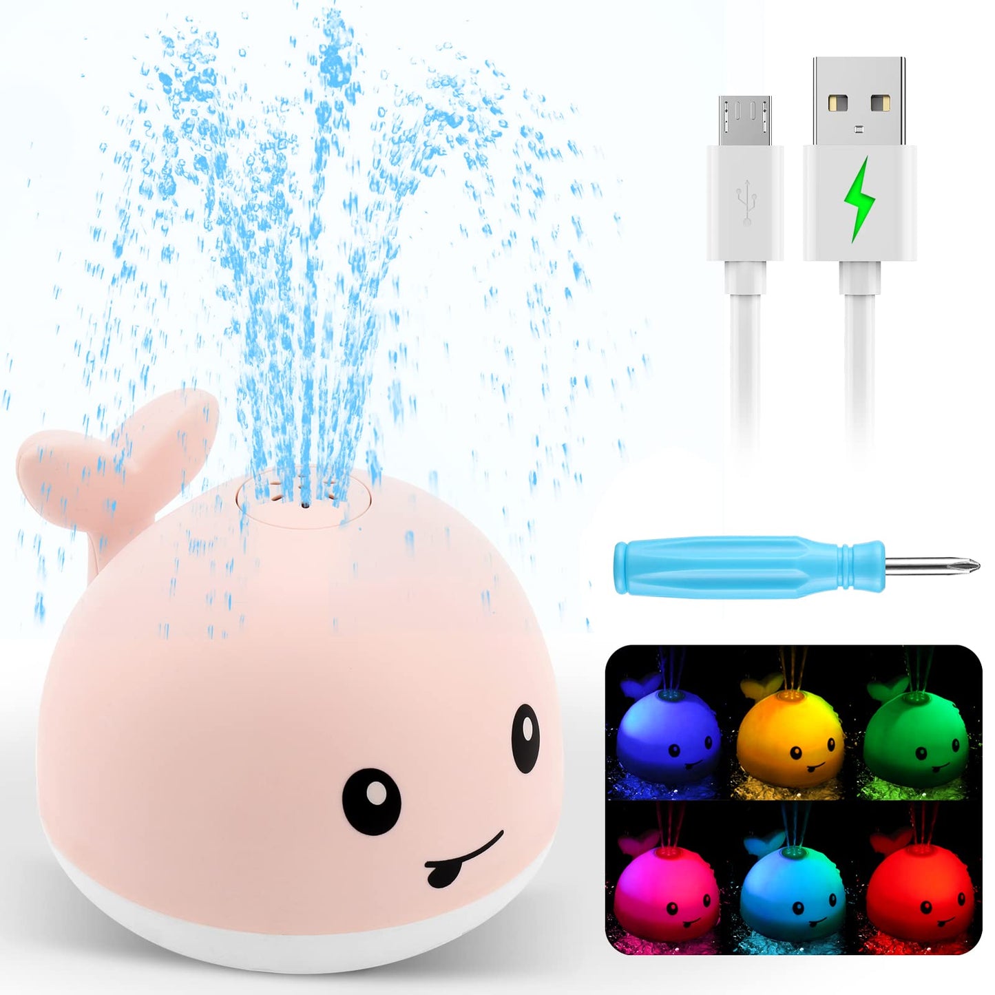 Baby Whale Bath Toys With Upgraded Light-Up-Pink - Gigilli