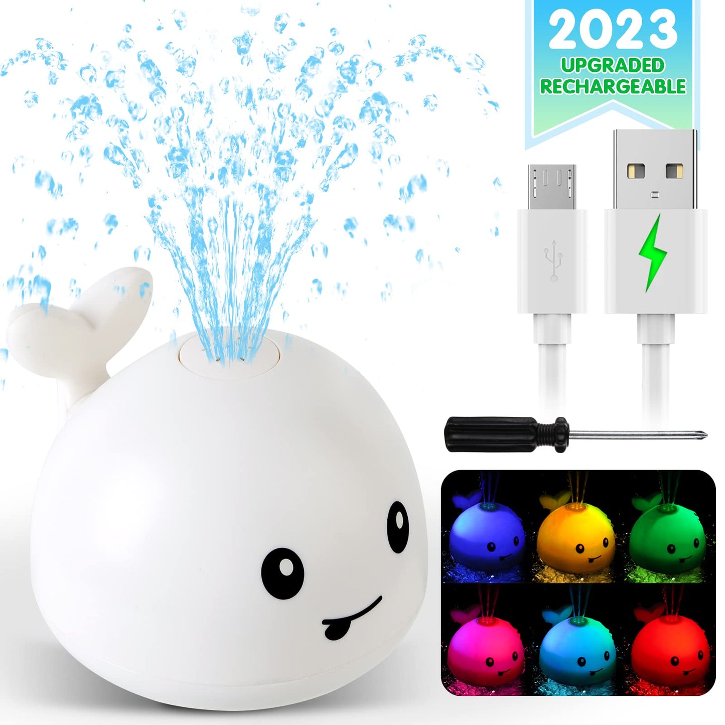Baby Whale Bath Toys With Upgraded Light-Up-White - Gigilli
