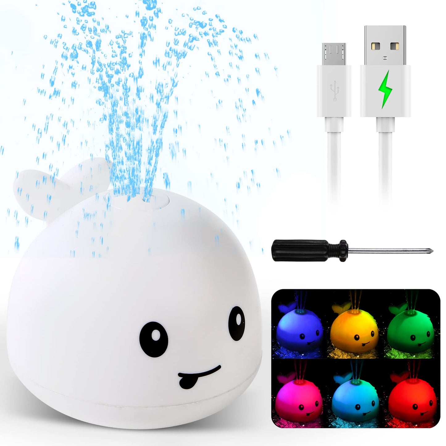 Baby Whale Bath Toys With Upgraded Light-Up-White - Gigilli