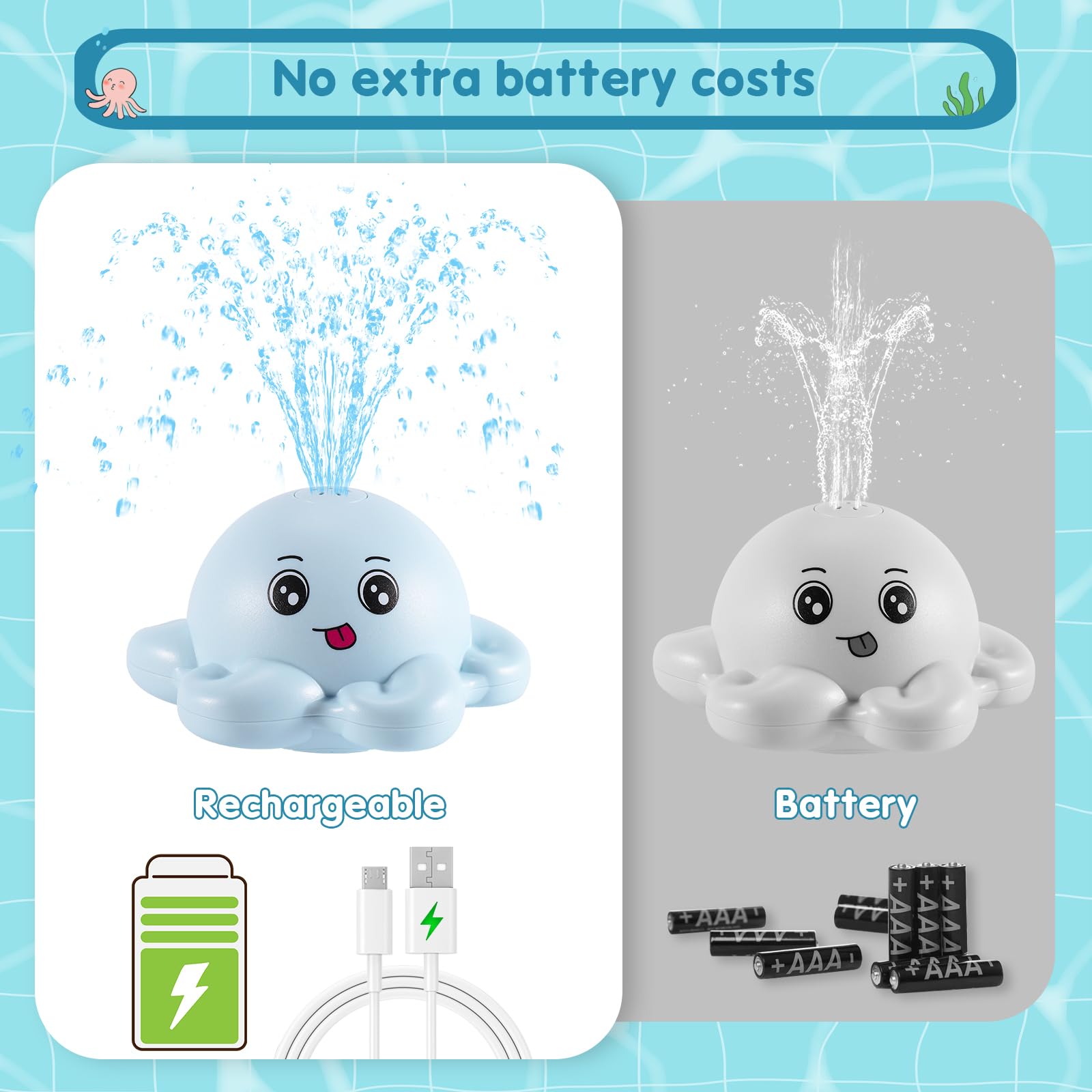 Octopus Bath Toys Rechargeable Kids-Blue - Gigilli