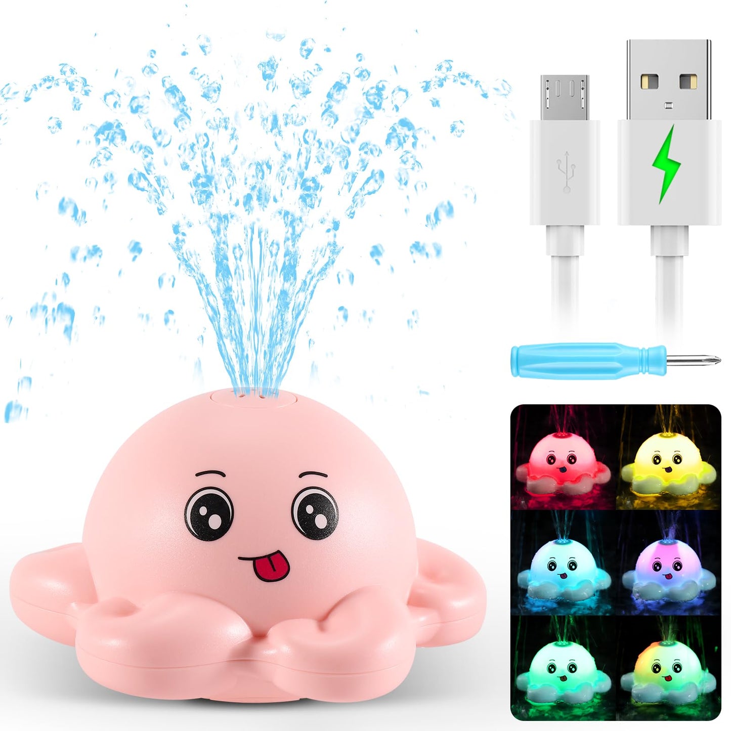 Octopus Bath Toys Rechargeable Kids-Pink - Gigilli