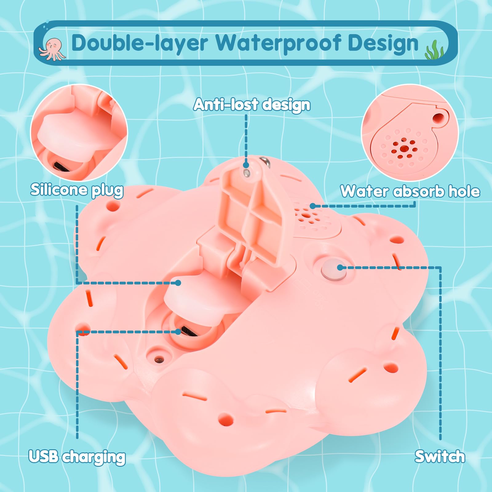 Octopus Bath Toys Rechargeable Kids-Pink - Gigilli