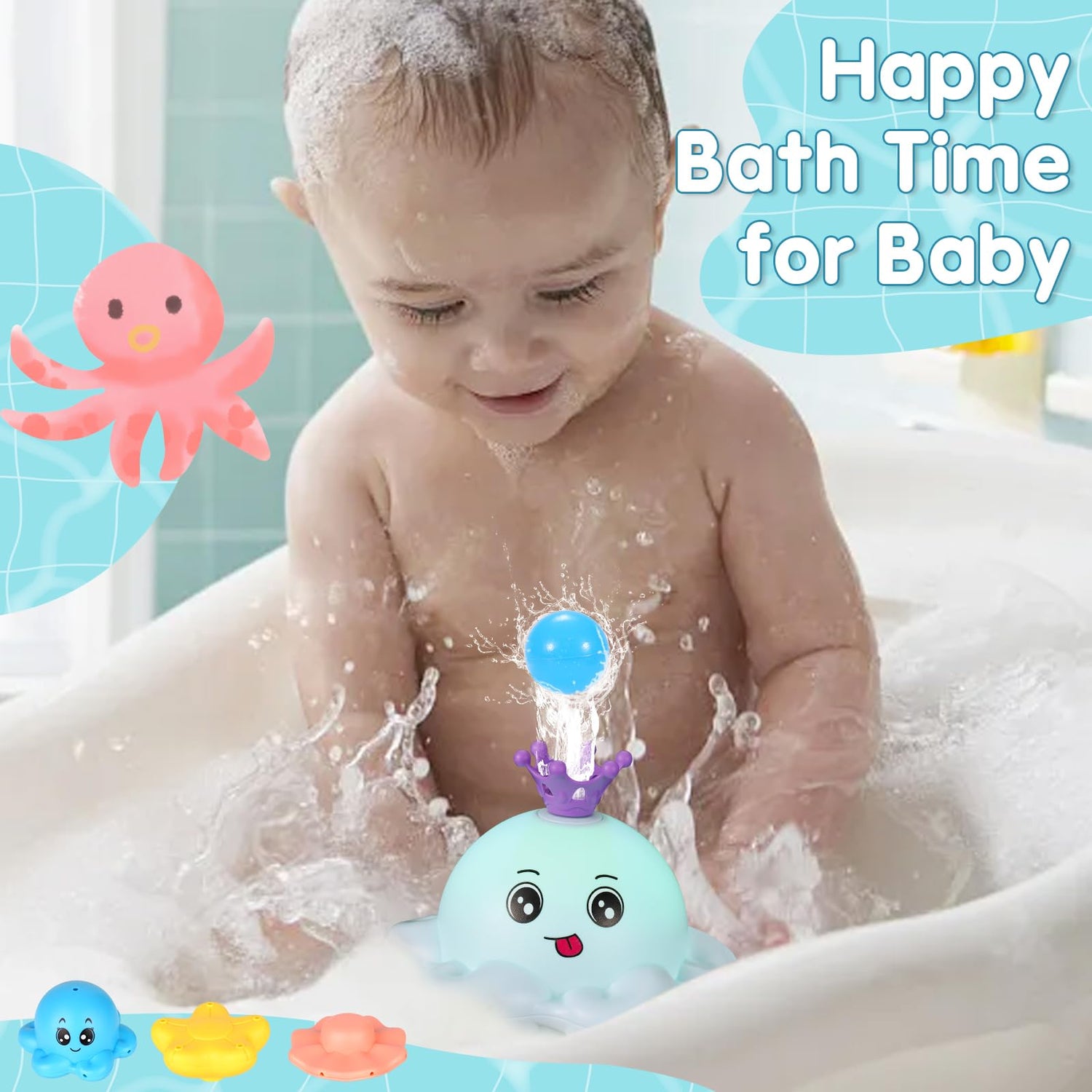 Octopus Bath Toys Rechargeable Kids With 4 Modes-Blue - Gigilli