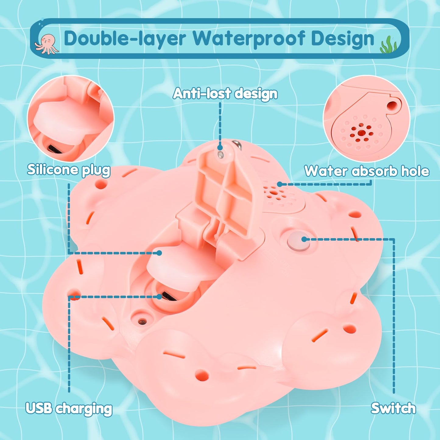 Octopus Bath Toys Rechargeable Kids With 4 Modes-Pink - Gigilli