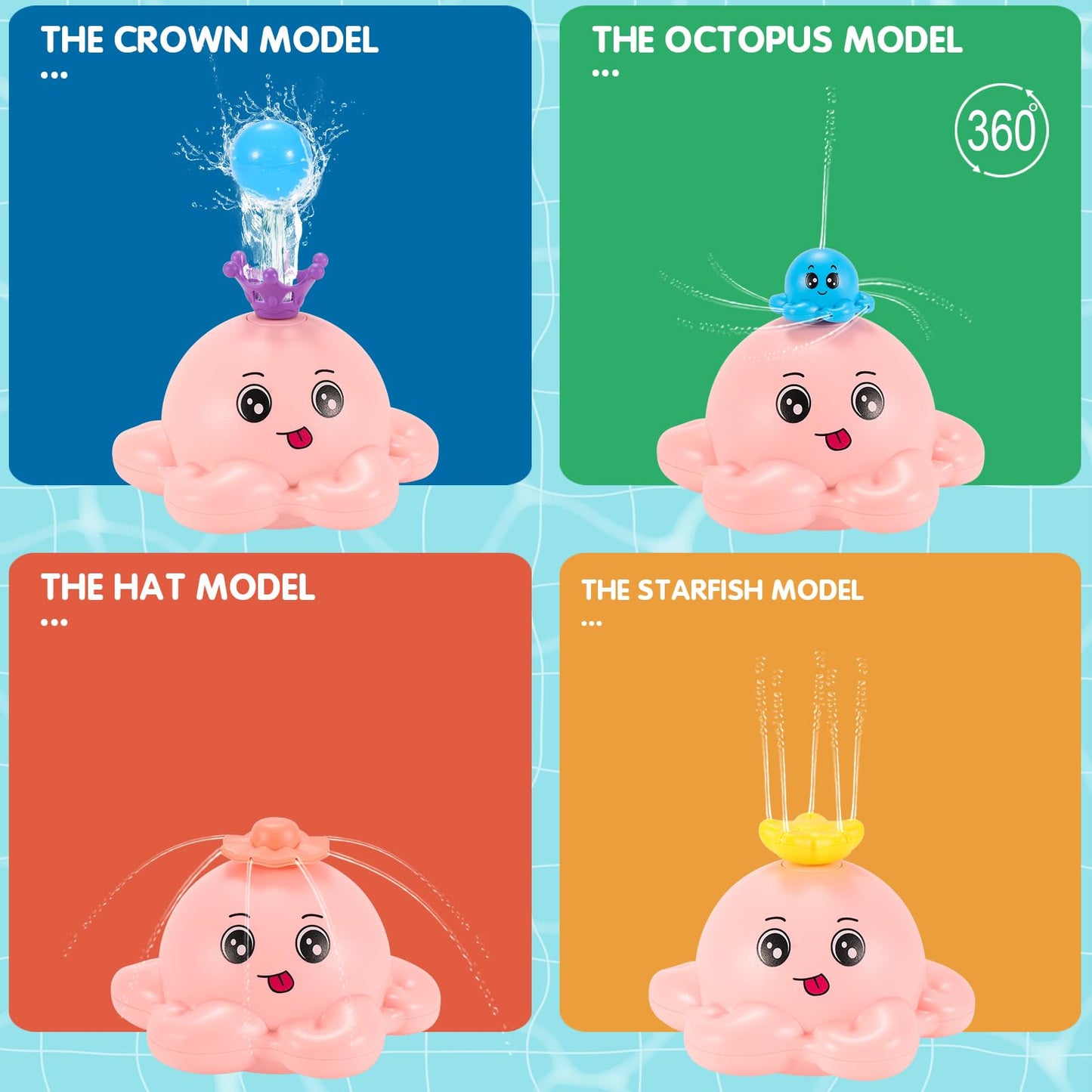 Octopus Bath Toys Rechargeable Kids With 4 Modes-Pink - Gigilli