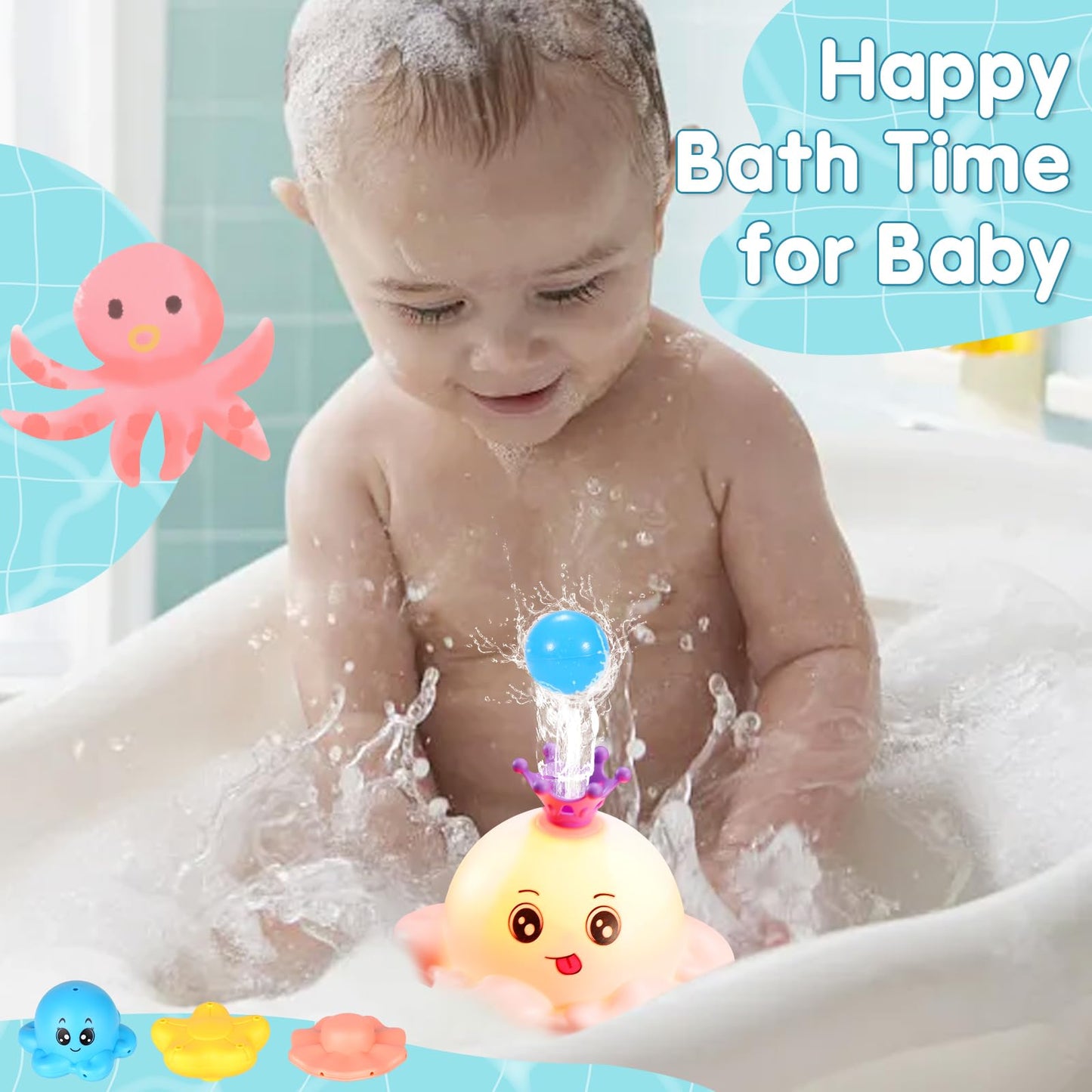 Octopus Bath Toys Rechargeable Kids With 4 Modes-Pink - Gigilli
