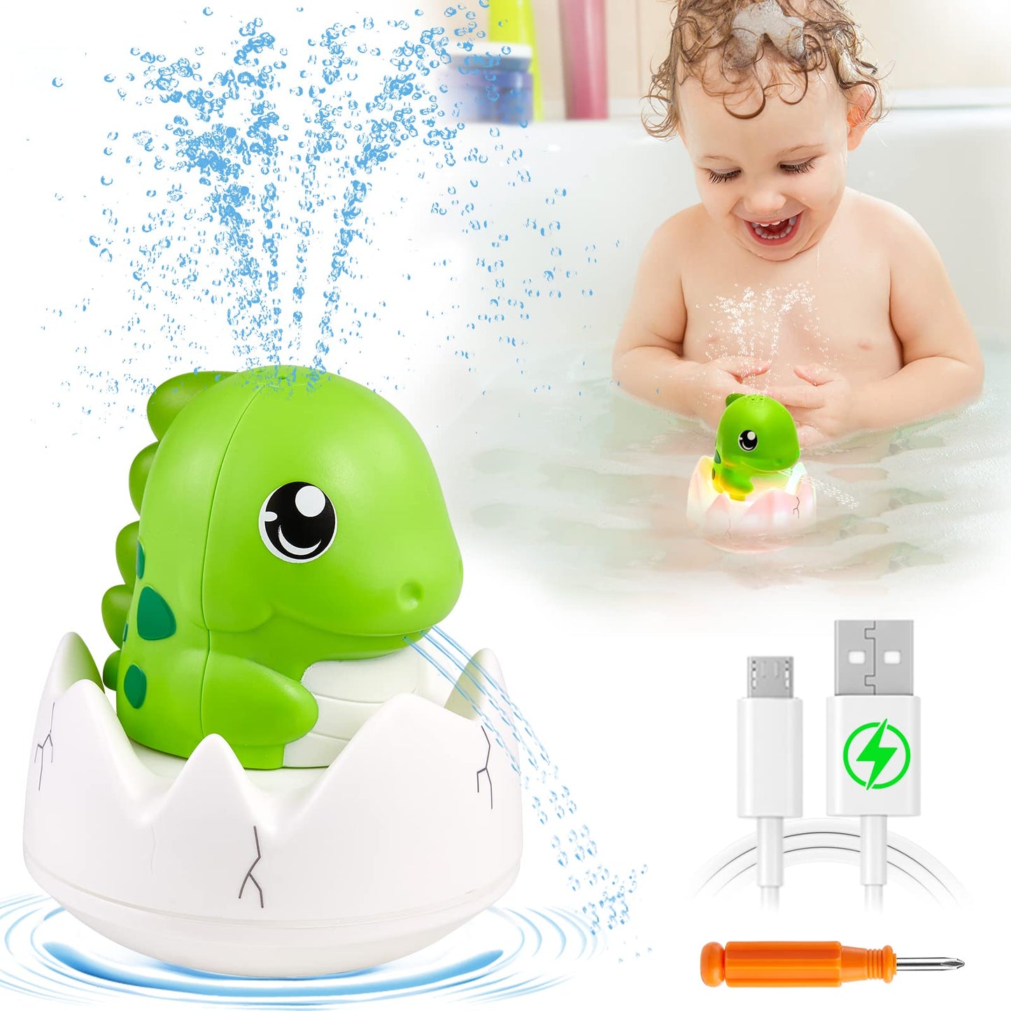 Rechargeable Dinosaur Baby Bath Toys-Light Green - Gigilli
