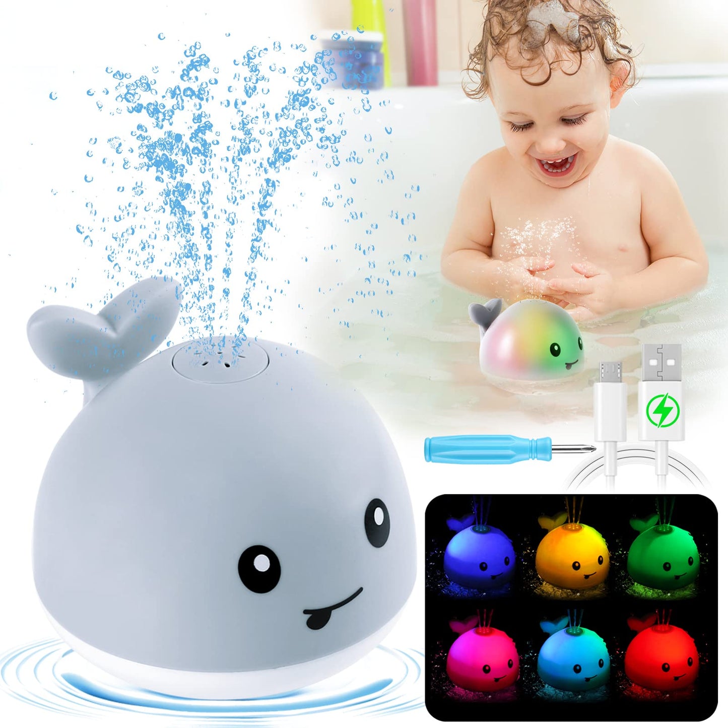 Whale Bath Toys Rechargeable-Grey - Gigilli