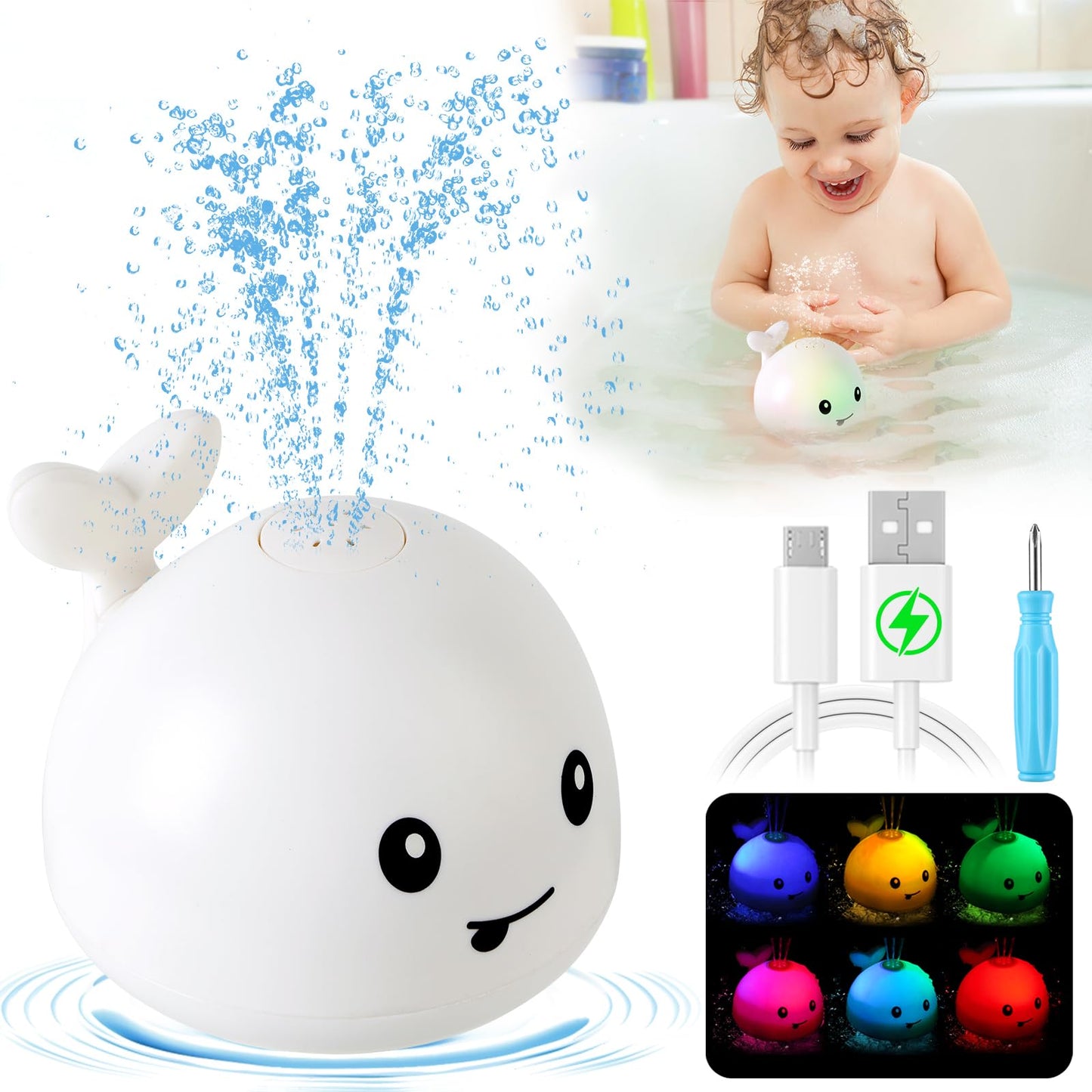 Whale Bath Toys Rechargeable-White - Gigilli