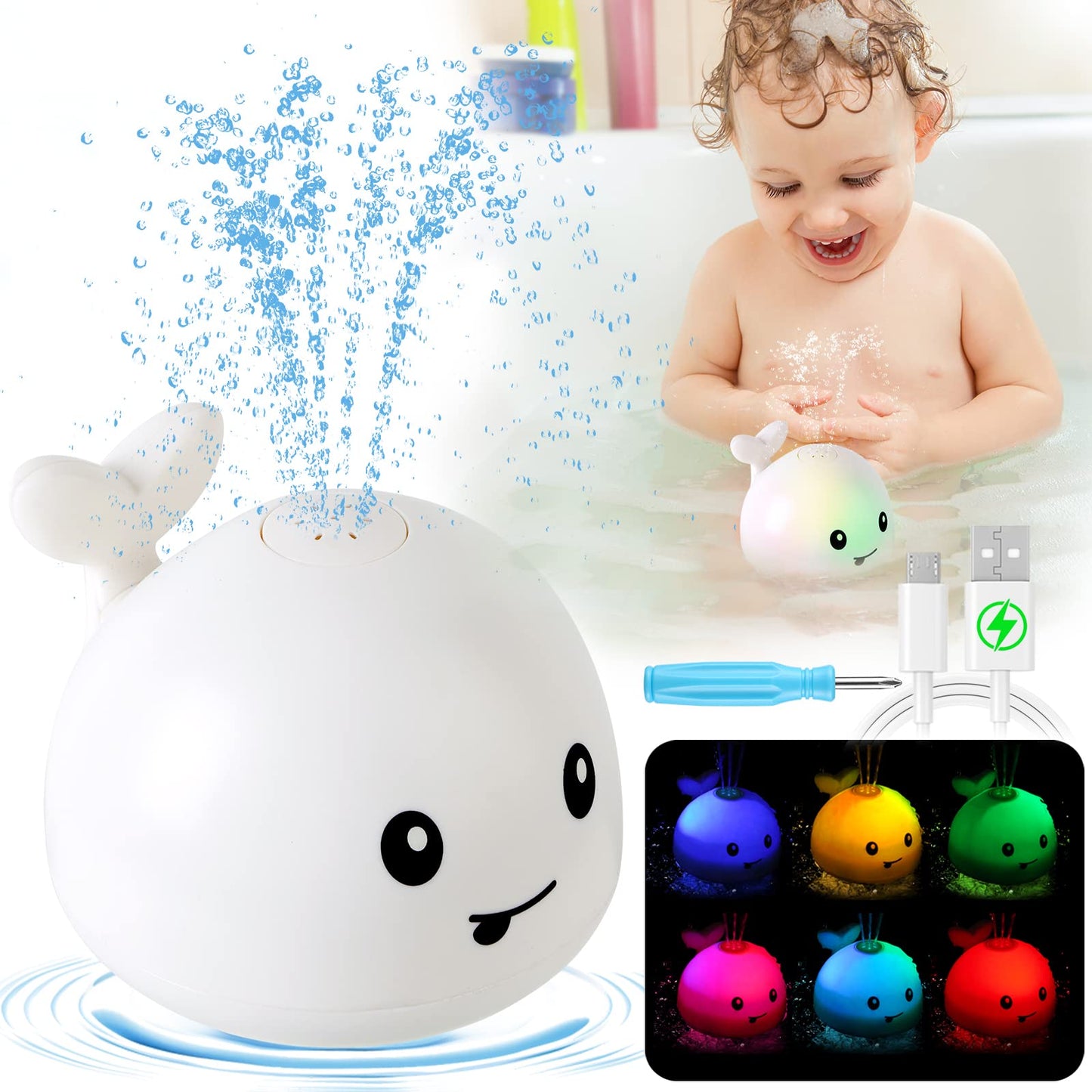 Whale Bath Toys Rechargeable-White - Gigilli