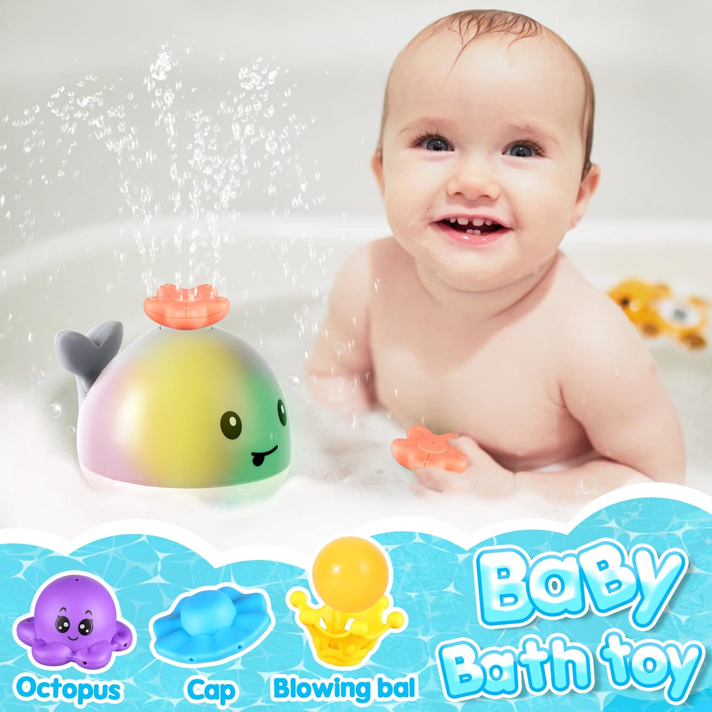Whale Bath Toys Rechargeable With 4 Modes-Grey - Gigilli