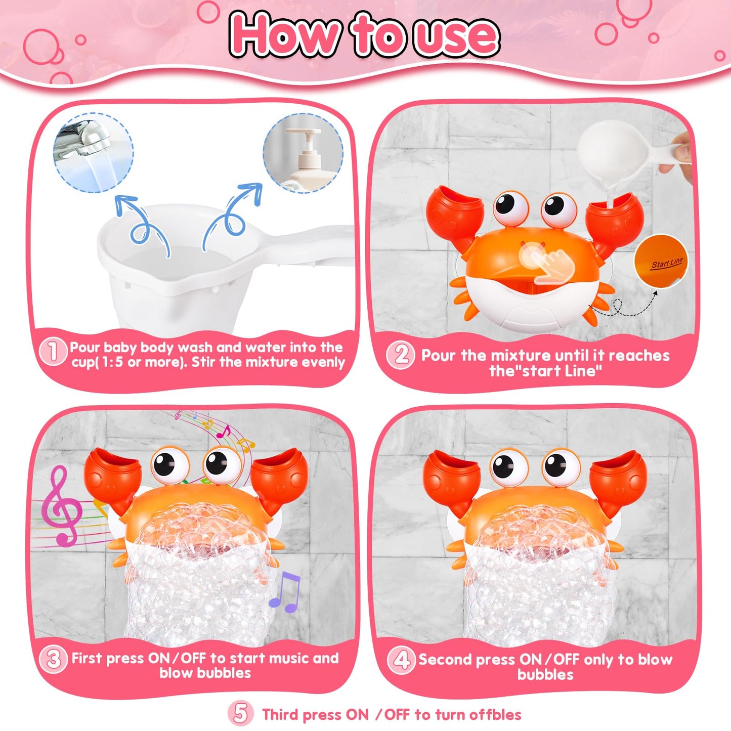 Machine à bulles de bain de crabe améliorée, rechargeable