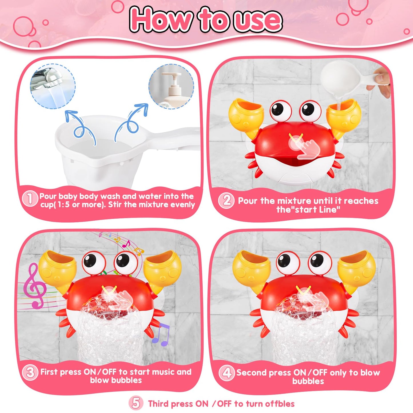 Machine à bulles de bain de crabe améliorée, rechargeable