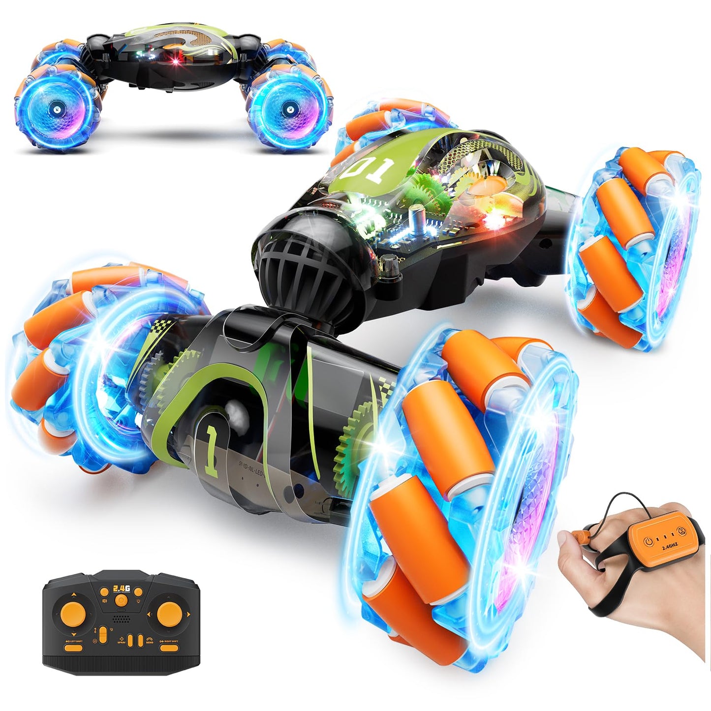 Gesture Sensing RC Car 4WD Remote Control - Orange Green