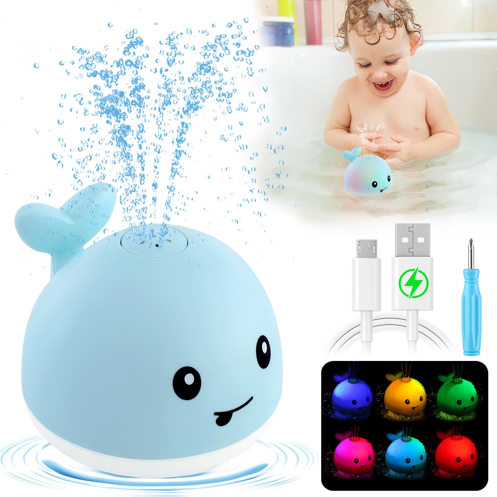 Whale Bath Toys Rechargeable Blue Gigilli - Main Image